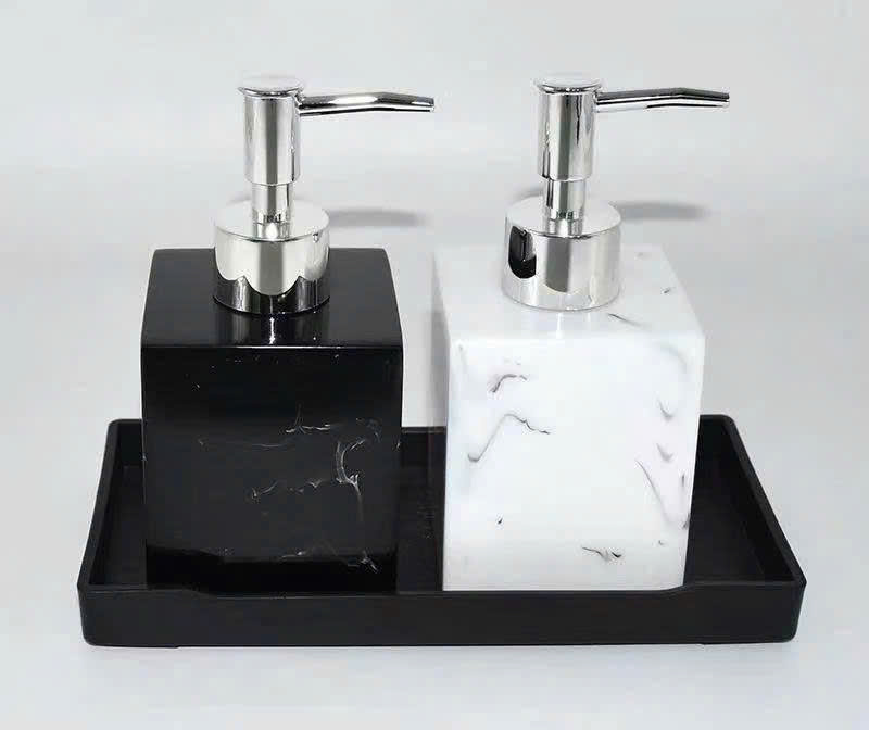 Bộ đôi bình nhựa resin vân đá đen trắng cao cấp kèm khay đựng Trần Bích